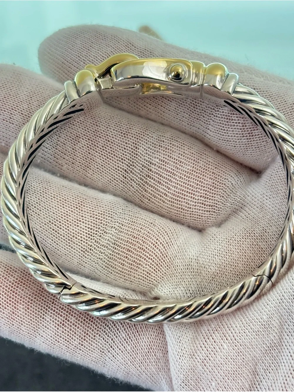 David Yurman 925 & 18k Gold 10mm Buckle Cable Bracelet-Medium